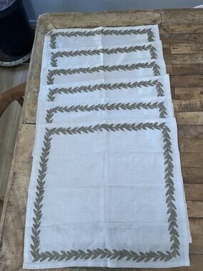 Allen + Roth Embroidered Linen Napkins Set of 6 Beige with Gold Leaves